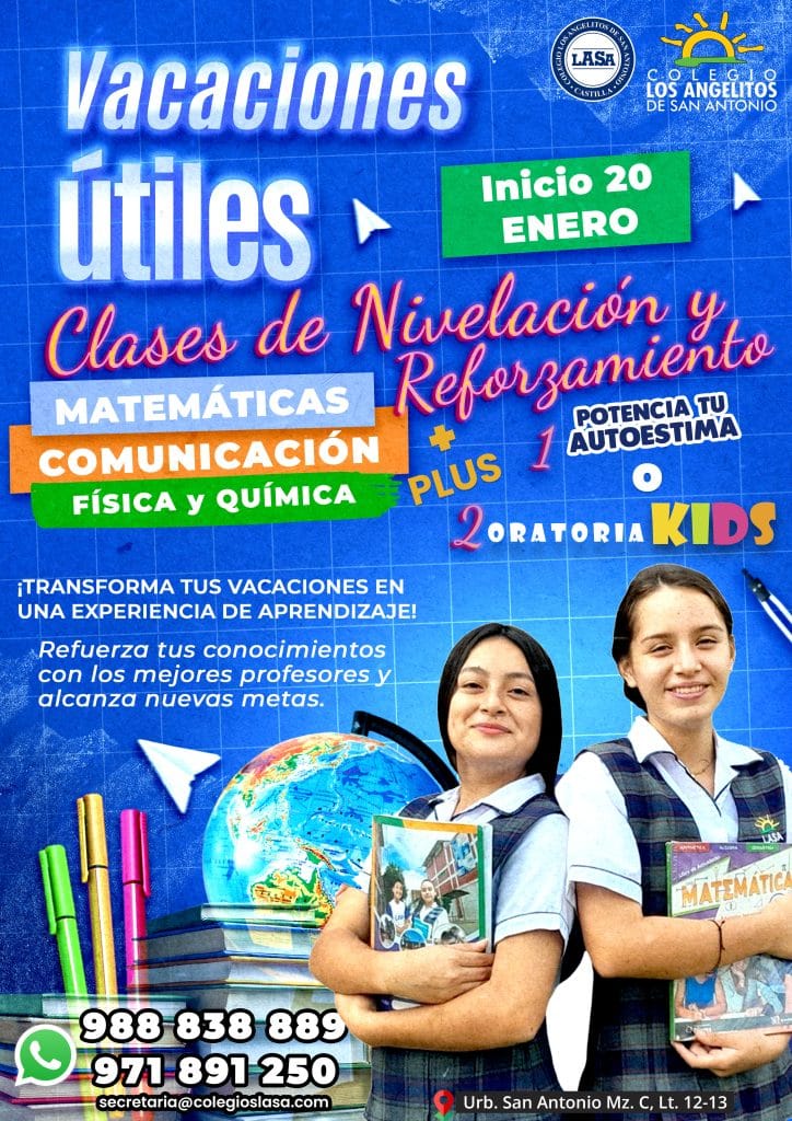 Colegio LASA, Colegio los Angelitos de San Antonio, Vacaciones Útiles, Nivelación y Reforzamiento, Clases de Matemática, Clases de Comunicación, Clases de Física, Clases de Química, CTA.